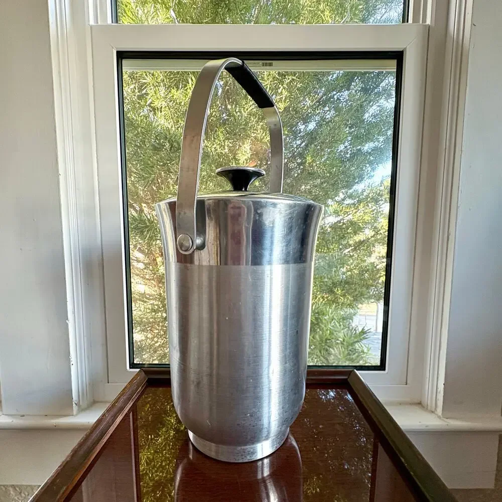 Vintage Italian Aluminum Champagne Ice Bucket Large Barware